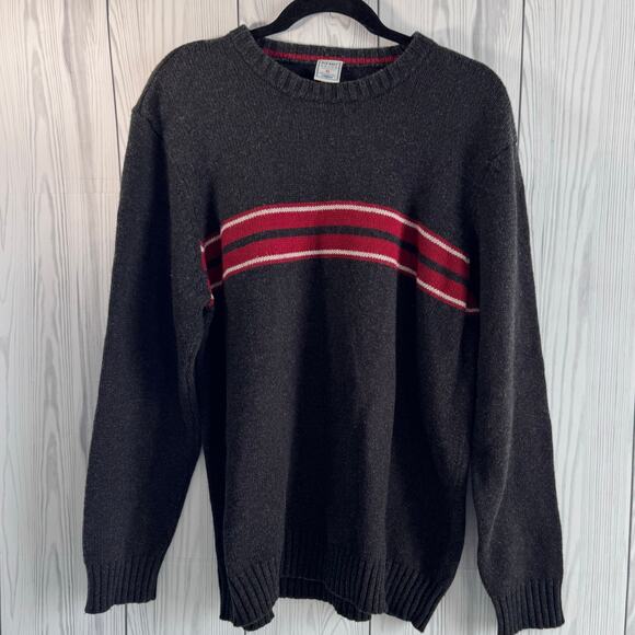 Vintage Old Navy Sweater Lambswool Blend XL Crewneck Striped Y2K Mens Gray - Picture 1 of 8